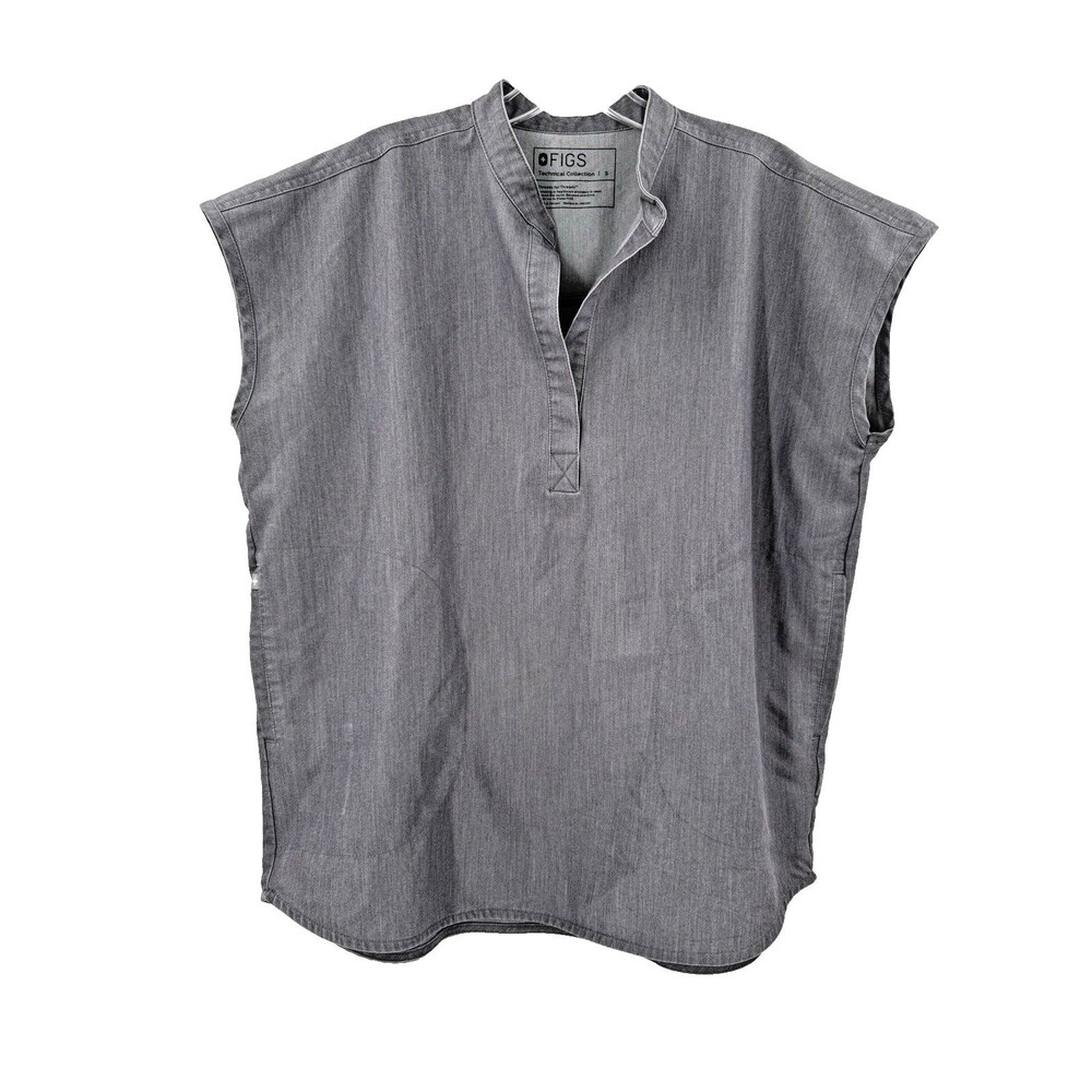 FIGS Gray Rafaela Scrub Top Technical Collection Short Sleeve Chest Pocket SMALL